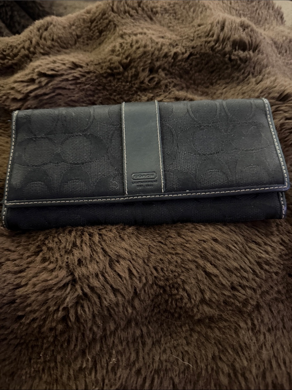 Coach Black Signature Continental Wallet with Leather Trim Panel